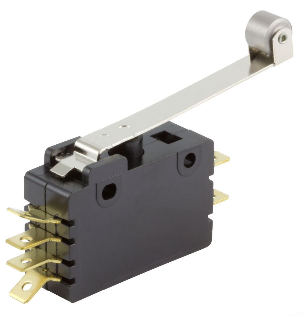 0E19-00K0 Microswitch, Snap Action, Roller Lever, DPDT, Quick Connect, 15 A
