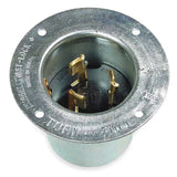 Flanged Locking Inlet, Non-NEMA, 50 A, 250/600V AC, Three Phase, 3 Pole, Flush Mount, Silver