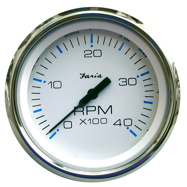 Chesapeake White SS 4" Tachometer - 4, 000 RPM (Diesel - Mechanic