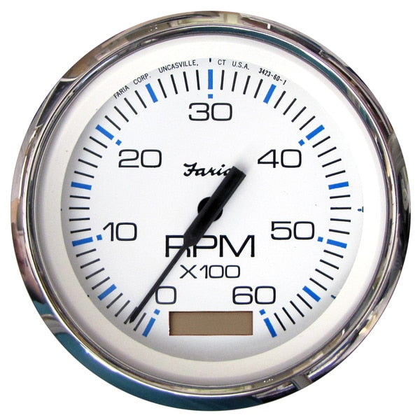 Chesapeake White SS 4" Tachometer w/Hourmeter - 6, 000 RPM (Gas -