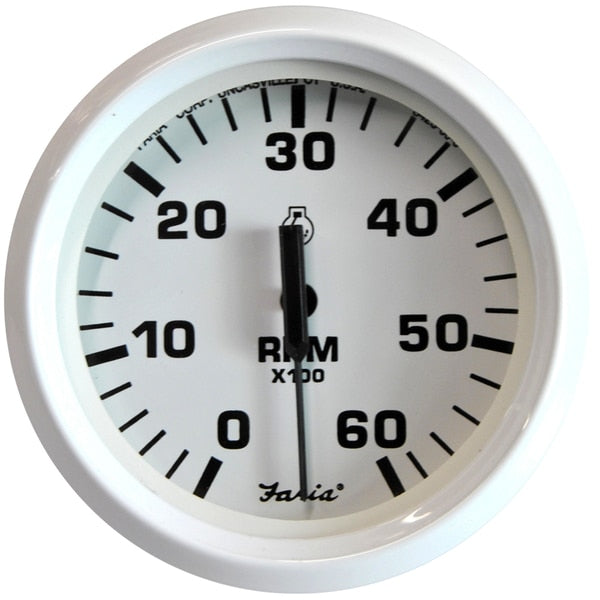Dress White 4" Tachometer - 6, 000 RPM (Gas - Inboard & I/O)
