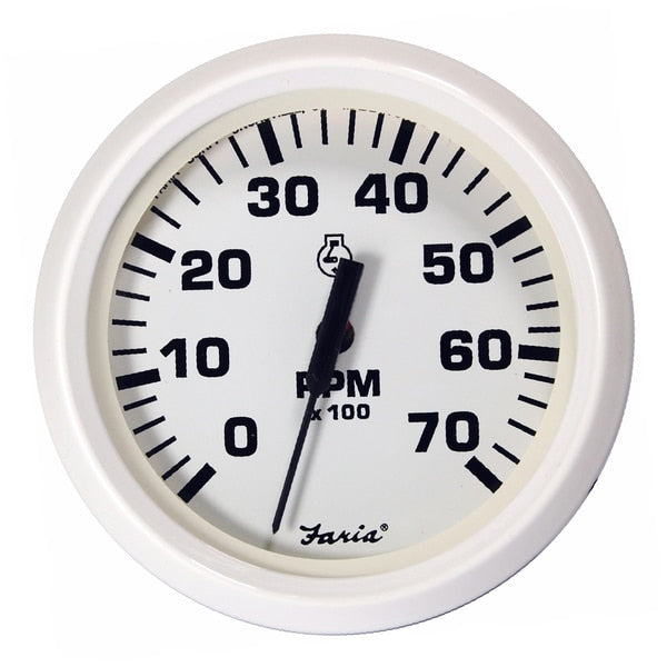 Dress White 4" Tachometer - 7, 000 RPM (Gas - All Outboards)