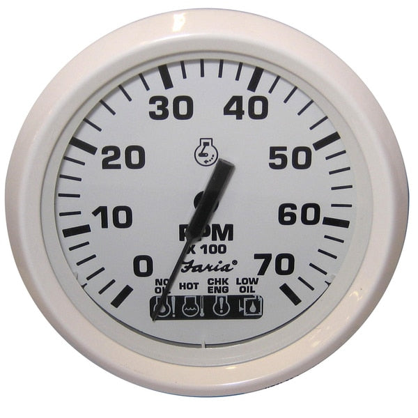 Dress White 4" Tachometer w/Systemcheck Indicator - 7, 000 RPM (G