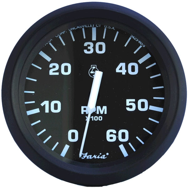 Euro Black 4" Tachometer - 6, 000 RPM (Gas - Inboard & I/O)