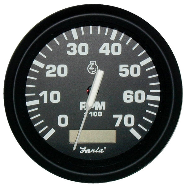 Euro Black 4" Tachometer w/Hourmeter - 7, 000 RPM (Gas - Outboard
