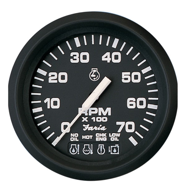 Euro Black 4" Tachometer w/Systemcheck Indicator - 7, 000 RPM (Ga