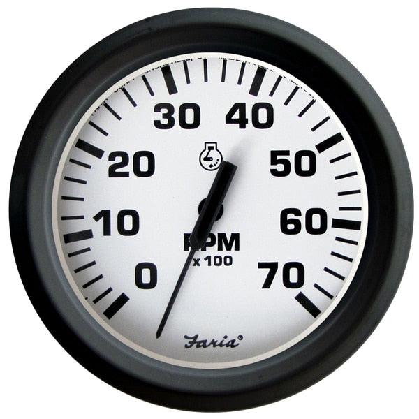 Euro White 4" Tachometer - 7, 000 RPM (Gass - All Outboards)