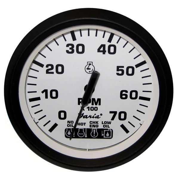 Euro White 4" Tachometer w/Systemcheck Indicator - 7, 000 RPM (Ga
