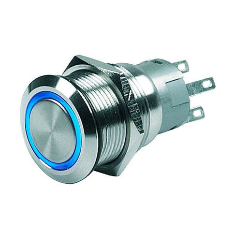 Push-Button Switch - 12V Momentary (On)/Off - Blue LED