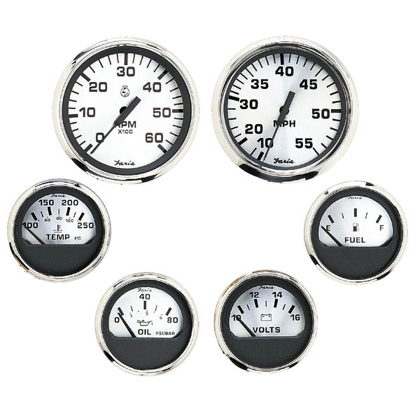 Spun Silver Box Set of 6 Gauges f/ Inboard Engines - Speed, Tach