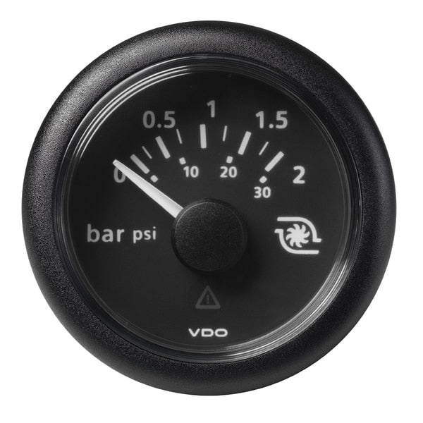 2-1/16" Boost Pressure Gauge 2 Bar/30 PSI-8-32V-Black Dial-Round Bezel
