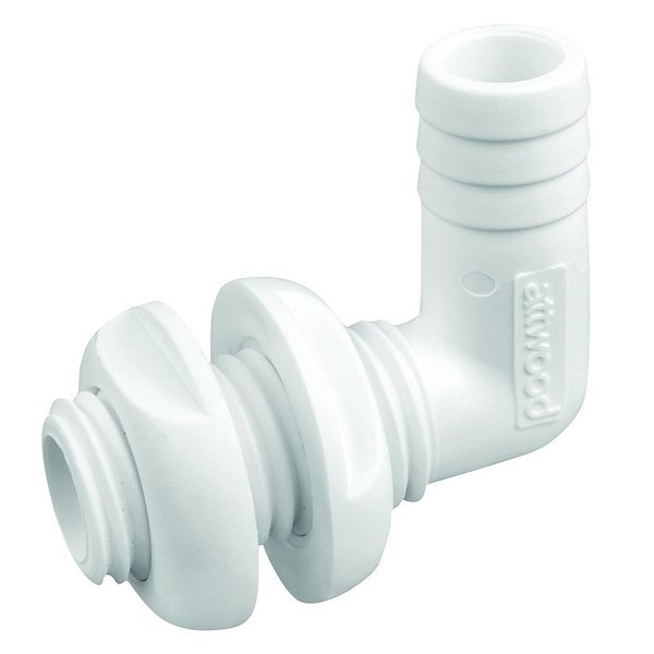 Attwood White Plastic 90 Degree Thru-Hull Connector - 3/4in Inner Diameter