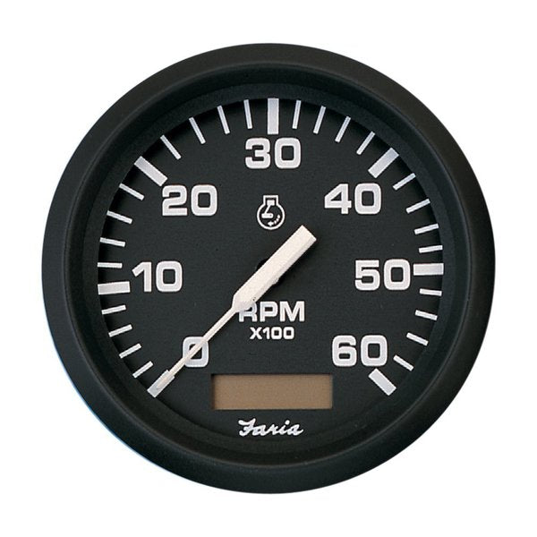 Euro Black 4 Tachometer Hourmeter 6000 Rpm Gas Inboard