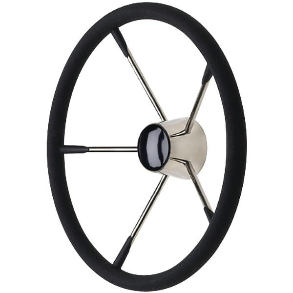 5 Spoke 15" SS Destroyer Wheel w/Permanent Foam Grip, Black Center Cap