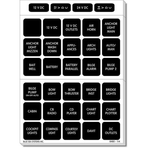 Blue Sea 4218 Square Format Label Set for Battery Management Panels -