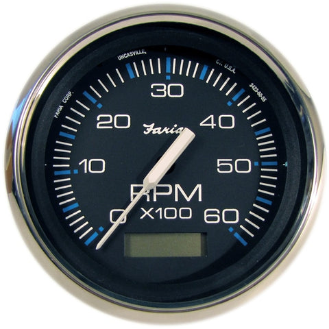 Chesapeake Black SS 4" Tachometer w/Hourmeter - 6, 000 RPM (Gas -