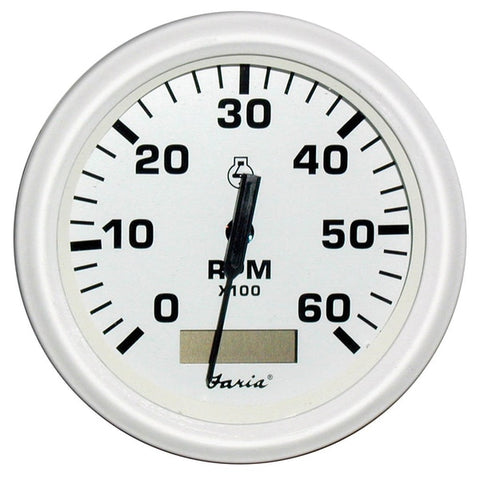 Dress White 4" Tachometer w/Hourmeter - 6, 000 RPM (Gas - Inboard