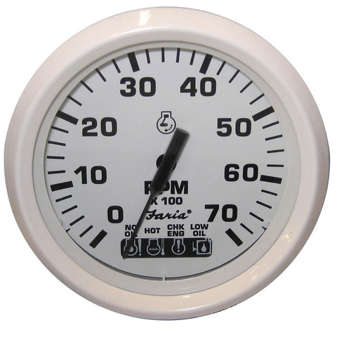 Dress White 4" Tachometer w/Systemcheck Indicator - 7, 000 RPM (G