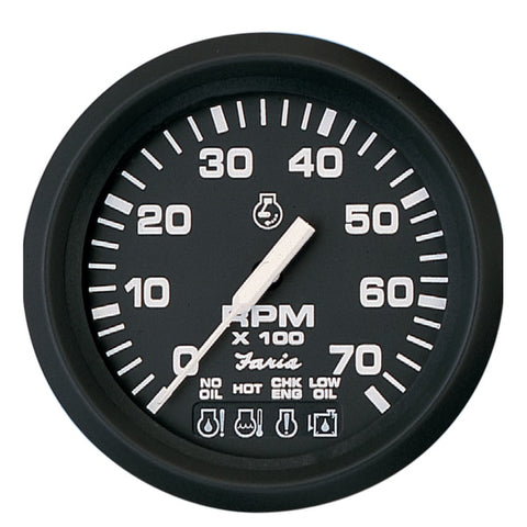 Euro Black 4" Tachometer w/Systemcheck Indicator - 7, 000 RPM (Ga