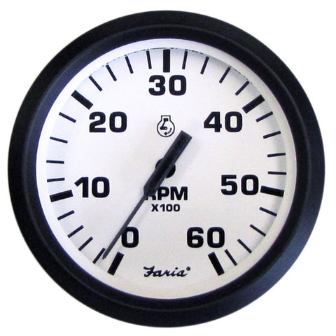 Euro White 4" Tachometer - 6, 000 RPM (Gas - Inboard & I/O)