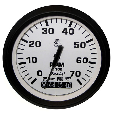 Euro White 4" Tachometer w/Systemcheck Indicator - 7, 000 RPM (Ga