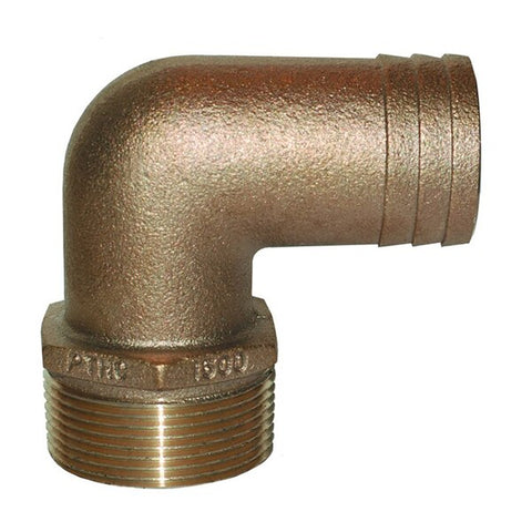 1" NPT x 1" ID Bronze 90 deg Pipe to Hose Fitting Standard Flow Elbow