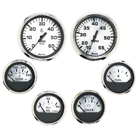 Spun Silver Box Set of 6 Gauges f/ Inboard Engines - Speed,  Tach