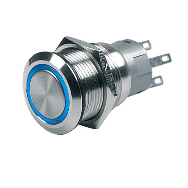 Push-Button Switch 12V Momentary On/Off - Blue LED