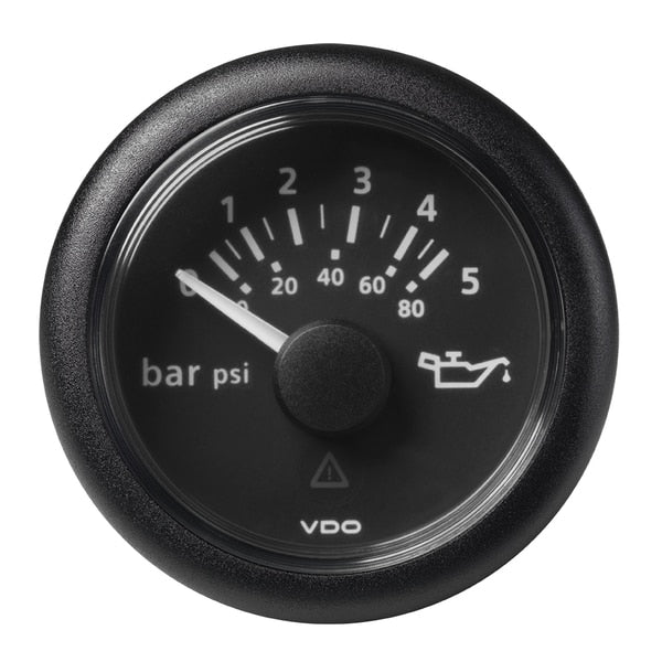 2-1/16" Oil Pressure Gauge 5 Bar/80 PSI-8-32V-Black Dial-Round Bezel