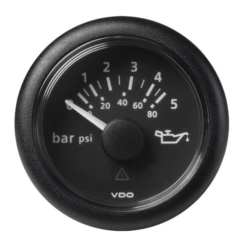 2-1/16" Oil Pressure Gauge 5 Bar/80 PSI-8-32V-Black Dial-Round Bezel