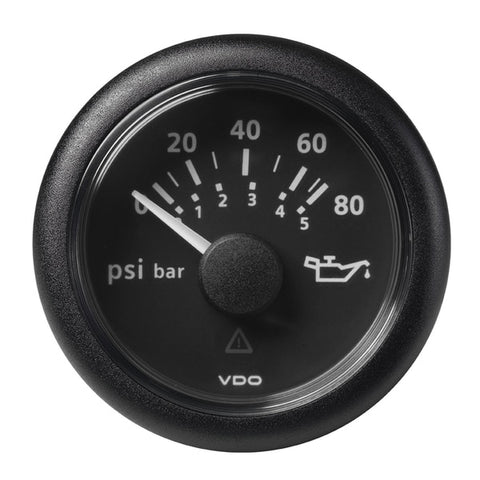 2-1/16" Oil Pressure Gauge 80 PSI/5 Bar-8-32V-Black Dial-Round Bezel