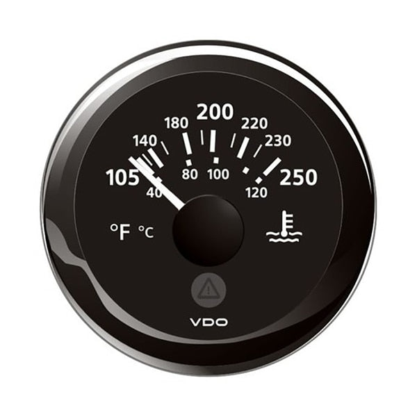 2-1/16" ViewLine Temperature Gauge 100-250 degF-8-32V-Black Dial-Bezel