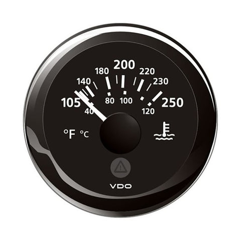 2-1/16" ViewLine Temperature Gauge 100-250 degF-8-32V-Black Dial-Bezel