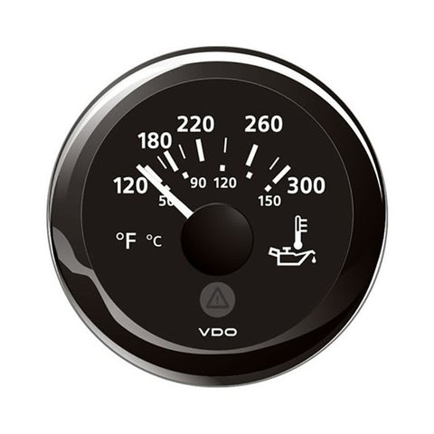 2-1/16" ViewLine Temperature Gauge 120-300 degF-8-32V-Black Dial-Bezel