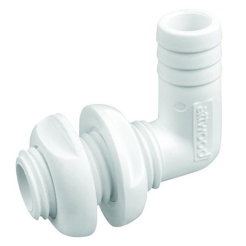 Attwood White Plastic 90 Degree Thru-Hull Connector - 3/4in Inner Diameter