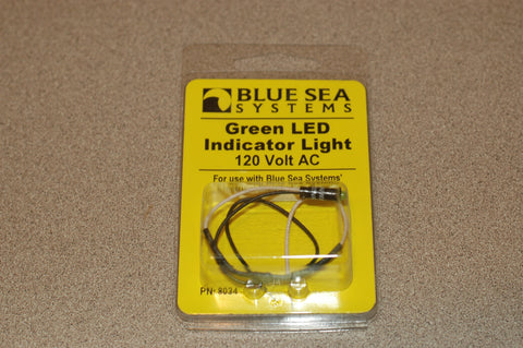 Blue Sea Systems 8034 Green LED indicator 120 volt AC light fits 11/64" hole Electrical & Lighting MarineSurplus.com