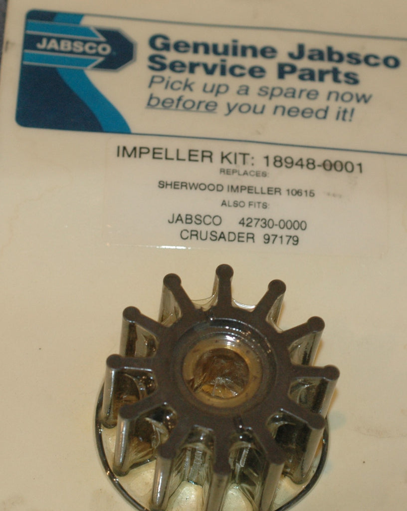 Jabsco 18948-0001 Impeller kit replaces Sherwood 10615, Jabsco 42730-0000, and Crusader 97179 Impellers MarineSurplus.com