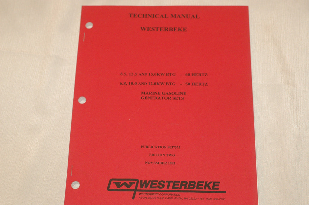 Westerbeke 037375 technical manual for 8.5, 12.5, 15 KW boat gas generators Books and Manuals part from MarineSurplus.com