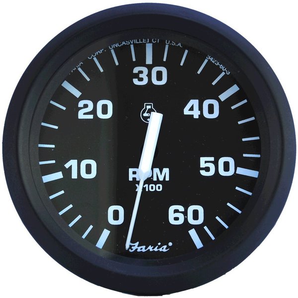 Euro Black 4 Tachometer 6000 Rpm Gas Inboard  IO