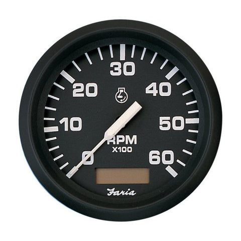 Euro Black 4 Tachometer Hourmeter 6000 Rpm Gas Inboard