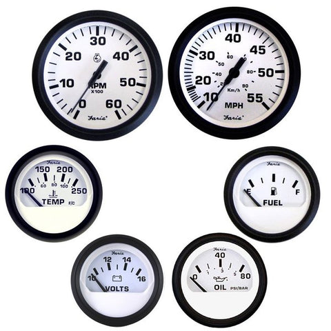 Euro White Box Set Inboard Speedo Tach Fuel Volts