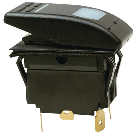 Illuminated Rocker Switch,  Black,  On/Off/On,  DPDT,  5 Terminals