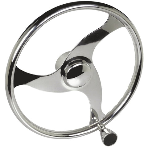 3 Spoke Stainless Steel Steering Wheel with Turning Knob