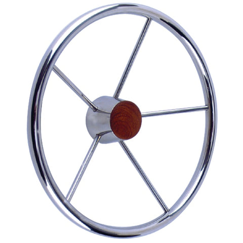 5 Spoke 15" Stainless Steel Destroyer Wheel With Genuine Teak Cap