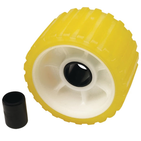 Non-Marking TP Yellow Rubber Ribbed Roller 5" Dx3" W w/1-1/8" ID Hole