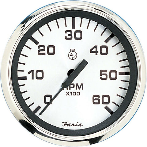 Faria 36004 Spun Tachometer Gauge 6000 RPM Gas Inboard - Silver,  4"