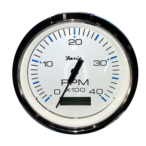 Faria 33834 Chesapeake Tachometer Gauge with Hourmeter Diesel - White SS,  4"