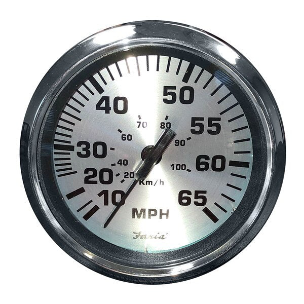 Faria 36010 Spun Speedometer Gauge 4" - Silver,  65 MPH