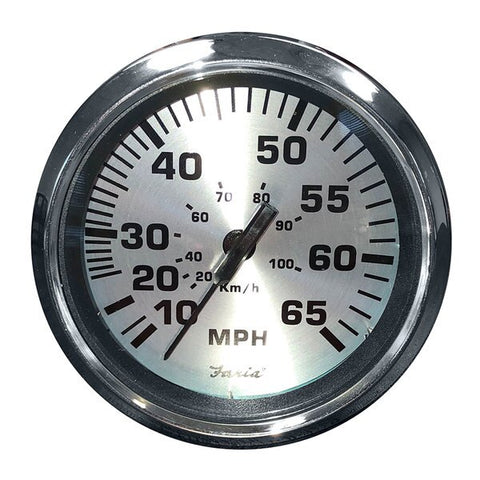 Faria 36010 Spun Speedometer Gauge 4" - Silver,  65 MPH